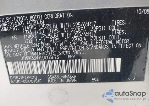 2009 Toyota Rav4 z USA, uszkodzony, nr VIN JTMBK33V79D003673